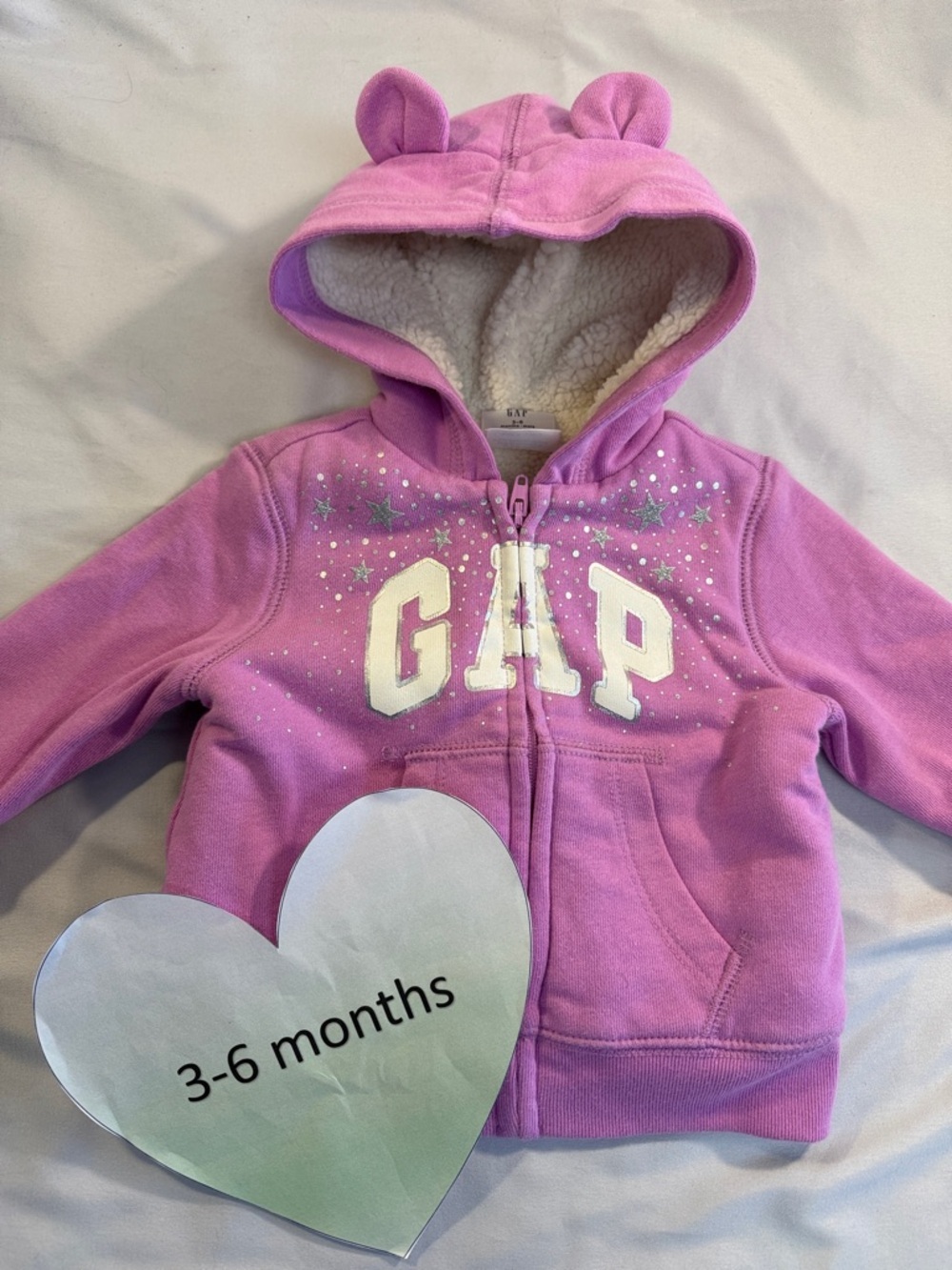NWOT - GAP - full zip hoodie.  Size 3-6 months